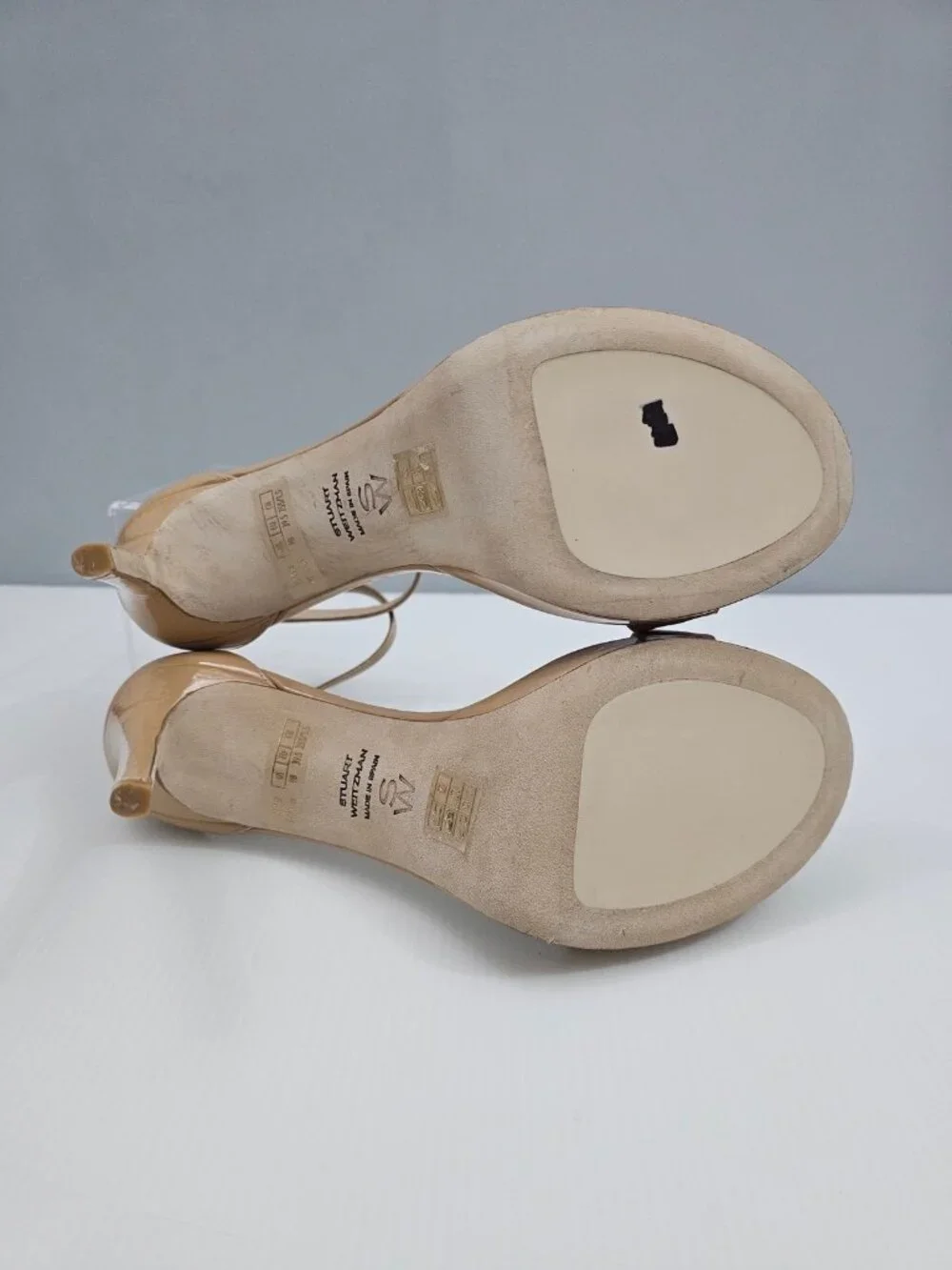 Stuart Weitzman Nudist Platform Heel Sandal Womens 9 Adobe Tan Patent Leather